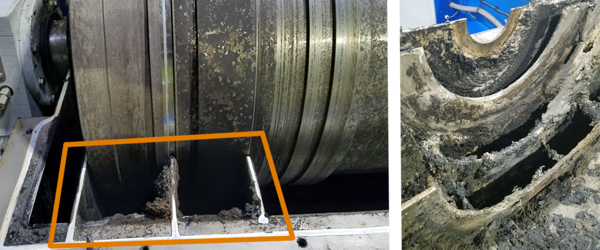 Struvite Build-Up on a Centrifuge Housing Baffles